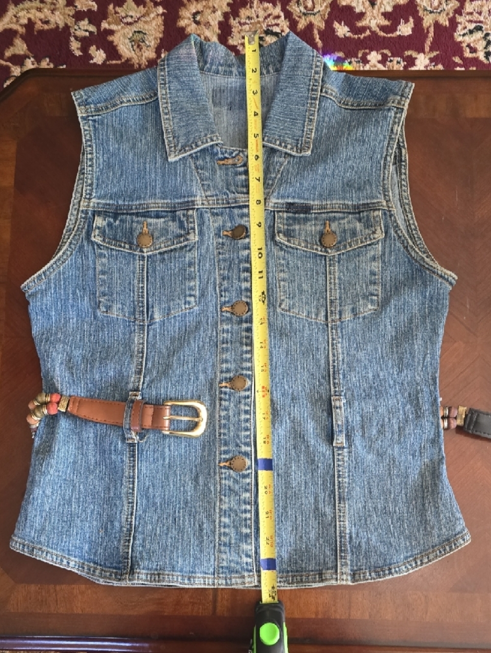 Denim Sleeveless Vest with Brown Belt.. So Cute! - Picture 6 of 9